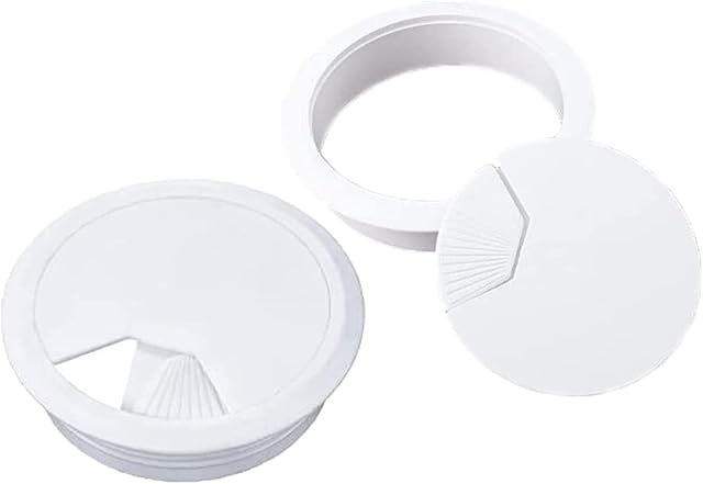 2PCS Desk Cable Wire Grommet, 80mm(3.15inch) White Plastic Desk Cord Cable Round Cable Grommet for Computer Table Wire Organizer
