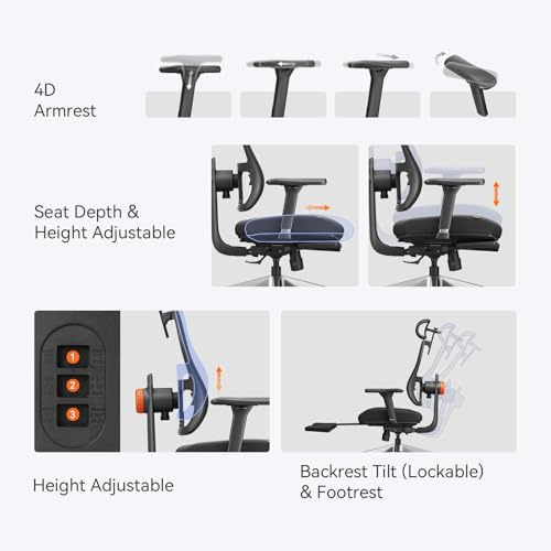 Image of Newtral Ergonomic Office Chair, Auto-Following Lumbar Support Desk Chair with Footrest (Black, 5D Headrest)