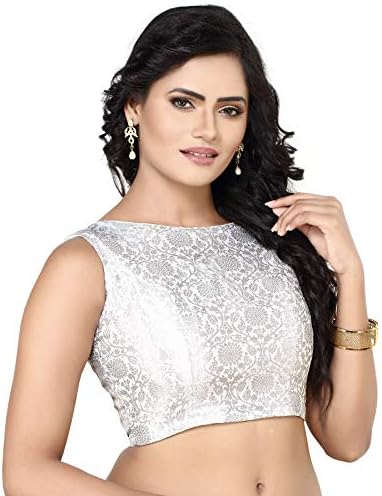 Madhu Fashion Womens Banaras Brocade Readymade Stitched Sleeveless Saree Blouse