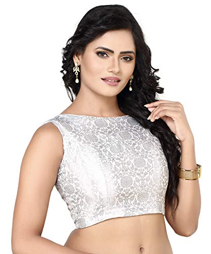 Madhu Fashion Womens Banaras Brocade Readymade Stitched Sleeveless Saree Blouse