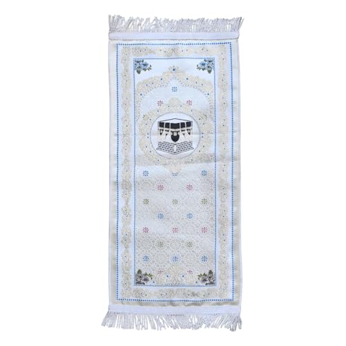 Egyptian Prayer Rug Muslim Carpet Mat Islamic Childrens Salat Small Kids Janamaz Sajda Rugs Sajadah Namaz Sajjadah Child Toddler Mosque Mini Praying Gebetsteppich Musallah Salah Masged Ramadan, White