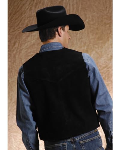 MENS BLACK SUEDE LEATHER VEST WITH WESTERN FRONT YOKES2