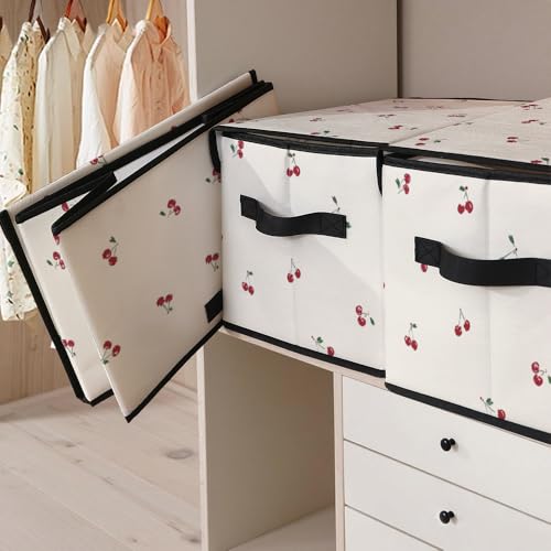 Image of Stackable Clothes Storage Bins with Lids 3 Pack. | Closet Organizers Fabric Cat Printing Box for Home and Office,Blanket Clothes Organizers,Under Bed Storage Containers