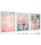 KKJ 3pcs Danish Pink Coastal Canvas Wall Art