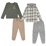 STITCH & STONE Boys 4 Pack Wardrobe Set Hoodie, Graphic Tee & 2 Joggers Soft Cotton Fleece, Sizes 4 to 14