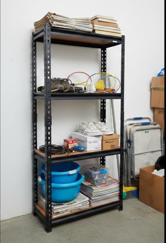 Image of Blue boy - 4 Shelf Adjustable Shelving Multipurpose Boltless Storage Rack Utility Display Steel Rack Home and Kitchen Organizer Size: 48 inch(H)*24 inch(L)*12 inch(D)- Black