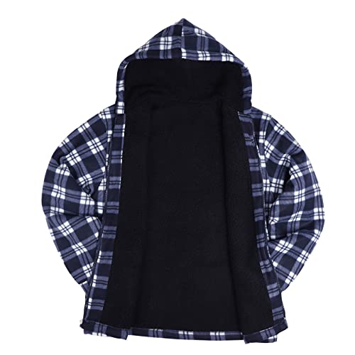 Image of TanBridge Men's Cotton Plaid Shirts Jacket Full Zip Fleece Flannel Sherpa Lined Hoodies Heavyweight Hoodies Jacket for Men