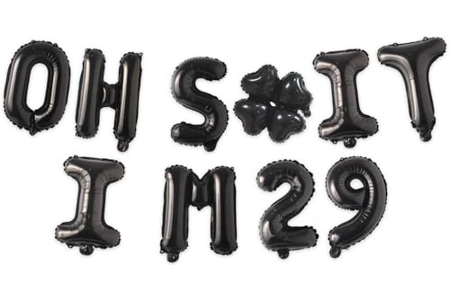 Image of Oh I'm 29! Latex Balloons 16 Inch Black Hallo Twenty Nine Cheers to 29 Years Old Theme Decor for Man Woman Happy 29th Birthday Party Photo Studio Prop Flag Decorations Favors Supplies