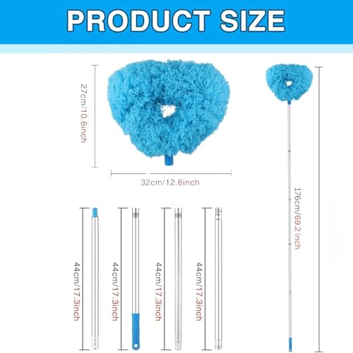 Image of Fan Cleaner Brush with Long Rod Flexible Fan Cleaning Mop Microfiber Dust Cleaner Foldable Duster for Home Cleaning Microfiber Duster for Cleaning of Home, Kitchen, Car, Ceiling