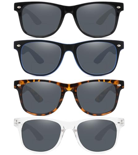 DILLY VISION 4 Pack Bifocal Reading Sunglasses for Men Women Classic Outdoor UV400 Sun Readers Glasses with Spring Hinge ?+1.25 strength?