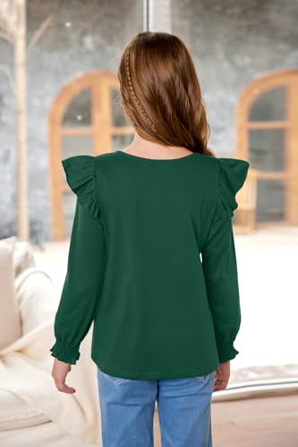 BesserBay Girls Fall Long Sleeve Shirts Elastic Pleated Front Shirts with Flutter Smocked Cuffs Casual Tunic Top 6-14 Years2