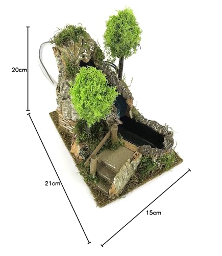 Bertoni Funktionierender Wasserfall mit Baum für Krippe aus Holz und Kork | 220V | Italienisches Produkt | 20 x 21 x 15 cm
