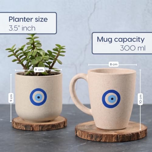 Image of Eha Earth Friendly Rakhi Gift for Brother Made with Rice Husk | Set of 2 | Rakhi Set for Brother | Printed Mug & Evil Eye Rakhi Hamper | Gift for Rakshabandhan