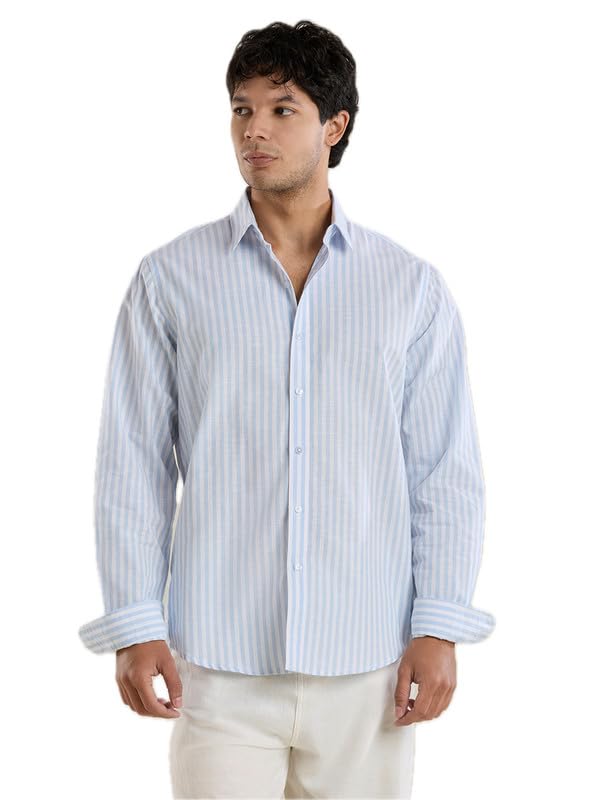 Image of Mark & Albert Mens Striped Linen Casual Shirt | Full Sleeves Mens Shirts | Stylish Shirt for Men