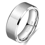 8MM Men's Titanium Ring Wedding Band with Flat Brushed Top and Polished Finish Edges(8)