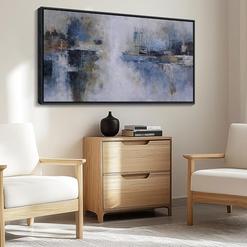 Image of AJAZIKO Abstract Canvas Wall Art, Blue Wall Art for Living Room Modern Artwork for Walls, Pictures for Above Bed, Large Decor for Bedroom and Office Contemporary Wall Decor 20x40IN