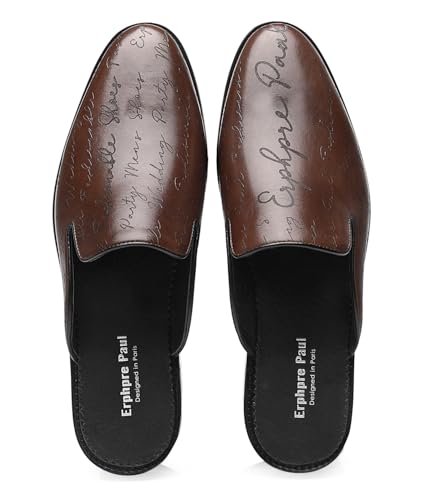 Image of Mens Black Backless Loafers Genuine Leather Mules Shoes