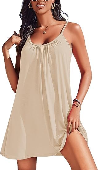 ELESOL Womens Bathing Suit Cover Up Spaghetti Straps Swim Dresses Beach Cover Ups Pleated Neck Swimsuit Coverups