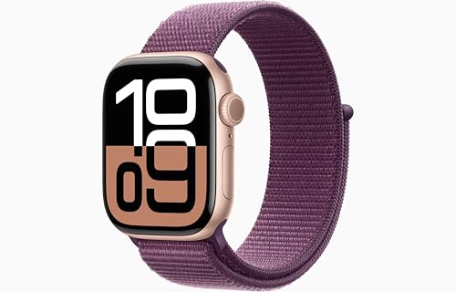 Apple Watch Series 10 [GPS + Cellular, 46mm] - Boîtier en Aluminium Or Rose avec Boucle Sport Prune (Reconditionné)