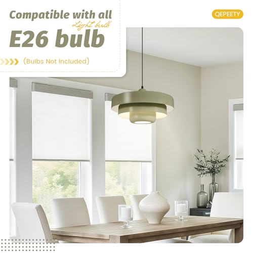 Image of 2-Pack Mid-Century Olive Green Pendant Light Fixtures, Adjustable Wire Hanging Lamps, 3-Layer Pendant Lamp E26 Base for Foyer, Bedroom, Farmhouse