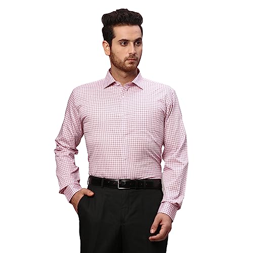 Image of Park Avenue Men's Pure Cotton Checks Pattern Slim Fit Semi Cutaway Collar Full Sleeve Formal Shirt
