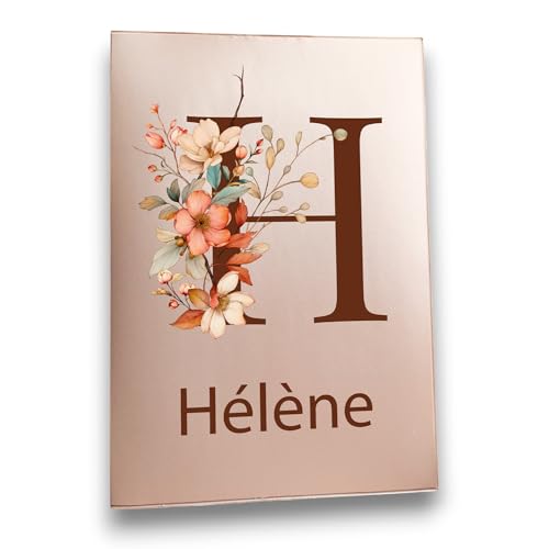 Porte-ordonnance Personnalisé en PVC, 16,5 x 23,5 cm, Design Floral avec Initiale et Prénom, 5 Poches de Rangement (nacré ambre (int gris))