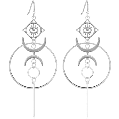 Gothic Viking Vintage Silver Crescent Moon Evil Eyes Star Fishbone Lightweight Dangle Drop Earrings Punk Tribal Stud Earrings For Women Jewelry Gift