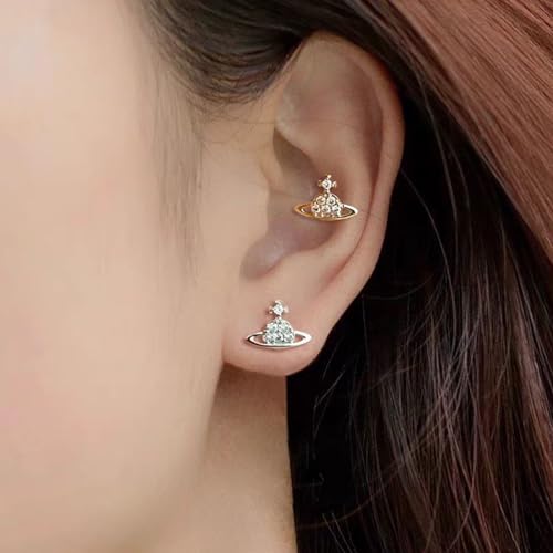 20G Tiny Cute Saturn Stud Earrings for Women Silver Plated Cubic Zirconia Planet Aesthetic Y2k Earring Small Ball Screw Back Studs Mini Cartilage Tragus Long Post Dainty Space Jewelry Gifts4