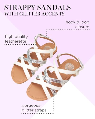 Vince Camuto Girls' Sandals - Open Toe Summer Strappy Flat Dress Shoes with Glitters and Secure Hook and Look Closure2