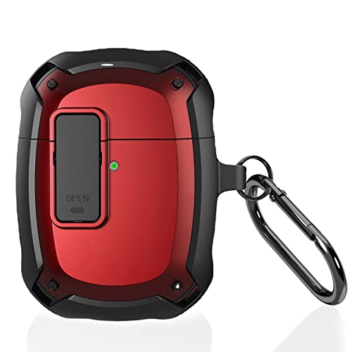 Miimall Compatible for Google Pixel Buds A Series Case, [Secure Lock][Anti-Lost Keychain][Front LED Visible] Military Full-Body Rugged Case Cover for Pixel Buds A Case Cover 2021 (Black+Red)