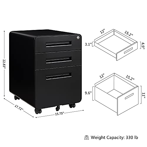Sisesol 3 Drawer Rolling File Cabinet With Lock, File Cabinets For Home Office Under Desk Cabinet, Modern Filing Cabinet For Home Office With Anti-Tilt Wheels, A4/Letter/Legal Hanging File Drawers #TOP2