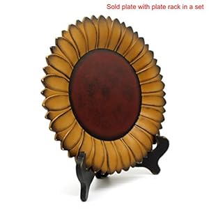 CVHOMEDECO. Sunflower Plate with Rack Primitives Rustic Display Wooden Plate Home and Office Décor Art, 11 Inch (Mustard Plate with Rack) CVHOMEDECO Sunflower Plate with Rack Primitives Rustic Display Wooden Plate Home and Office Decor Art 11 Inch Mustard Plate with Rack