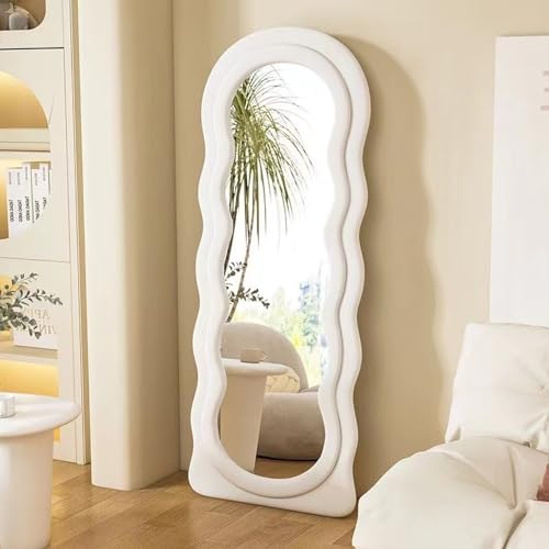 Full Length Mirror Floor Mirror 63"x24", Irregular Wall Mirror Wavy Full Body Mirror for Bedroom Living Room, Hanging or Leaning Against Wall, Beige