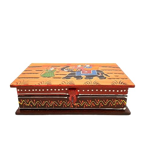 Image of Apka Mart The Online Shop Jewellery box | Wooden Jewelry Box with Lock | Storage Box - For Dressing Table, Home & Table Decor & Gifts - (8X5) Inch (Wood, Brown) (Pack of 2)