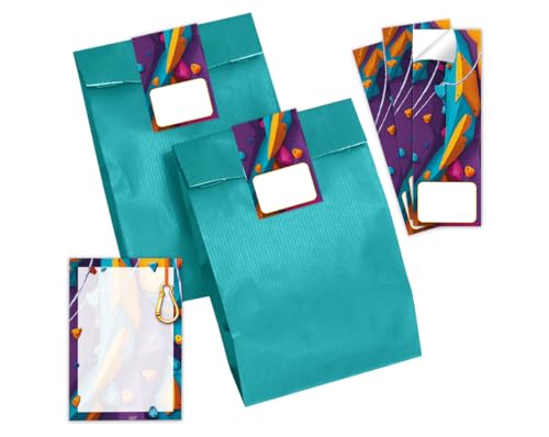 JuNa-Experten 10 Notizblöcke + 10 Geschenktüten/Petrol + 10 Aufkleber Klettern Jungen Mädchen Mitgebsel Kindergeburtstag Gastgeschenke für Mädchengeburtstag Jungsgeburtstag Geburtstag
