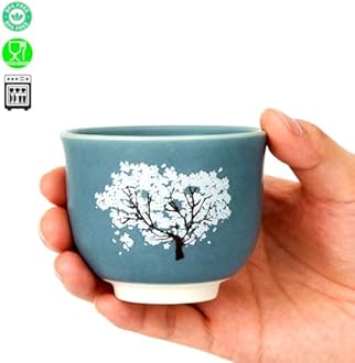 Heat Changing Sensitive Cherry Blossoms Tea Cup, Japanese Style Color Changing Coffee Mug, Unique Magic Coffee Tea Cup for Gift Valentines 4.4 oz/130ml (Blue)