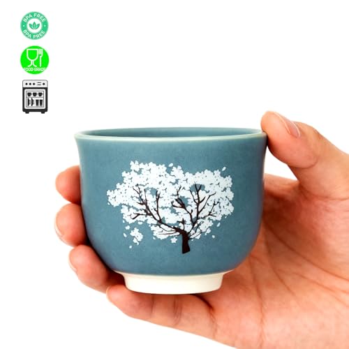 Heat Changing Sensitive Cherry Blossoms Tea Cup, Japanese Style Color Changing Coffee Mug, Unique Magic Coffee Tea Cup for Gift Valentines 4.4 oz/130ml (Blue)