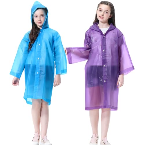 Image of Rain Ponchos Raincoats for Kids, 2 Packs Rain Coats Jacket Reusable with Hood for Boys Girls Disney Hiking Camping Outdoor