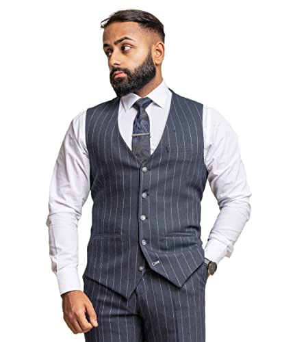 Costume Homme Tweed Fines Rayures Ensemble Tailleur Premium Veste Gilet Pantalon