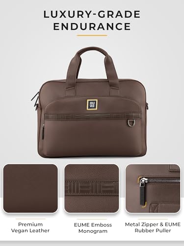 Image of EUME Optimo Laptop Bag for Men | Water Resistant Messenger Bag | Tablet Compartment| Multiple Organisers | Fits Upto 15 inch Laptop | Vegan Leather Office Bag.