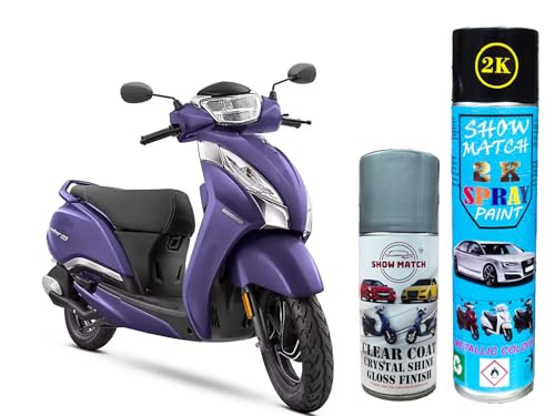 Image of Show Match 2k Scooter Spray Paint + Clear Coat compatible with (TVS Jupiter 125) (Indi Blue)