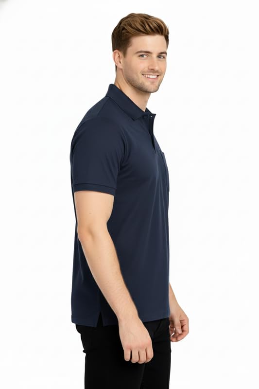 Image of SMAN Polo Neck T-Shirt Pack of 3 for Men & Boys | Half Sleeve Collar Tee with Pocket | Premium Spun Matty Fabric | Casual & Office Wear | Sizes M to 2XL | FX PO3 MCR BLK NVY