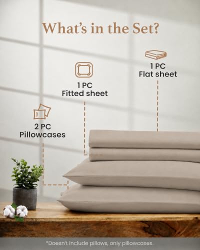 Image of 100% Egyptian Cotton Sheets Queen Size, 4 Piece, Beige Sheets Queen Set