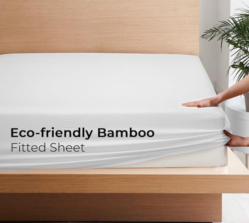 Image of Royale Linen Bamboo Viscose Fitted Sheet King Only - Cooling King Size Fitted Sheets - Deep Pocket Up to 16 inch - Organic Viscose Derived from Bamboo - Breathable & Silky Bottom Sheet (78x80 Inch, White)