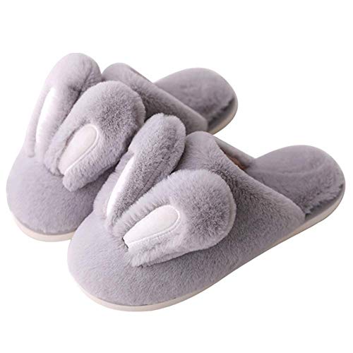 Watwass Hase Pantoffeln Damen Plüsch Flauschige Hausschuhe Mädchen 35-40 Weit Kuschel Slipper Grau Weich Cover