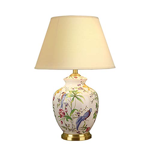 Preisvergleich Produktbild EIU LED Retro Schreibtischlampe Schlafzimmer Nachttischlampe Leselampe Netzschalter Knopf Keramik Handbemalt Lampenkörper Alle Kupfer Basis Stoff Lampenschirm Einfache Wohnzimmer Tischlampe