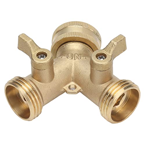 Jeanoko Brass Y Type Hose Splitter with Good Sealing for Irrigating Plants Washing Cars, Water Pressure, 2-Way Garden Water Distributor for All Standard 3/4(NPT) Hoses