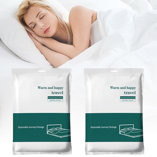 Nanaborn Einweg Bettwäsche Set für Reise 2 Pack Disposable Bed Sheets for Travel Hotels Vliesstoff Bettlaken,Kissenbezug und Bettbezug (220×240cm)