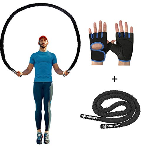 AUTUWT Heavy Jump Rope Skipping Rope Workout Battle Ropes with Gloves for Men