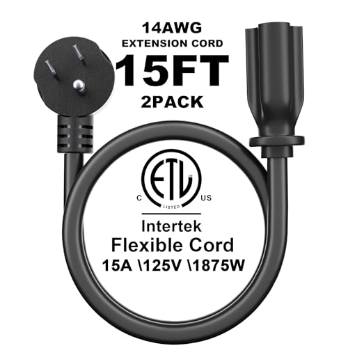 POWGRN 15FT 2 Pack 14/3 Black Flat Plug Extension Cord, Low Profile Indoor by POWGRN - Used condition - Image 2